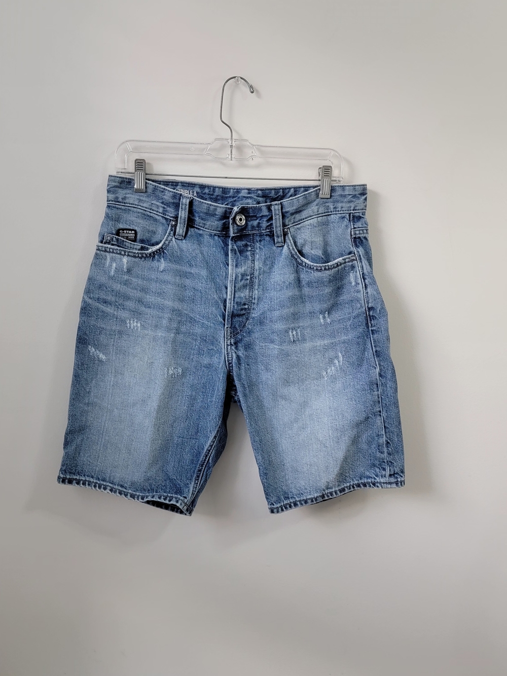 G-Star Raw Men's Sun Faded Ice Fog Destroyed Triple A Shorts Kir Denim Shorts